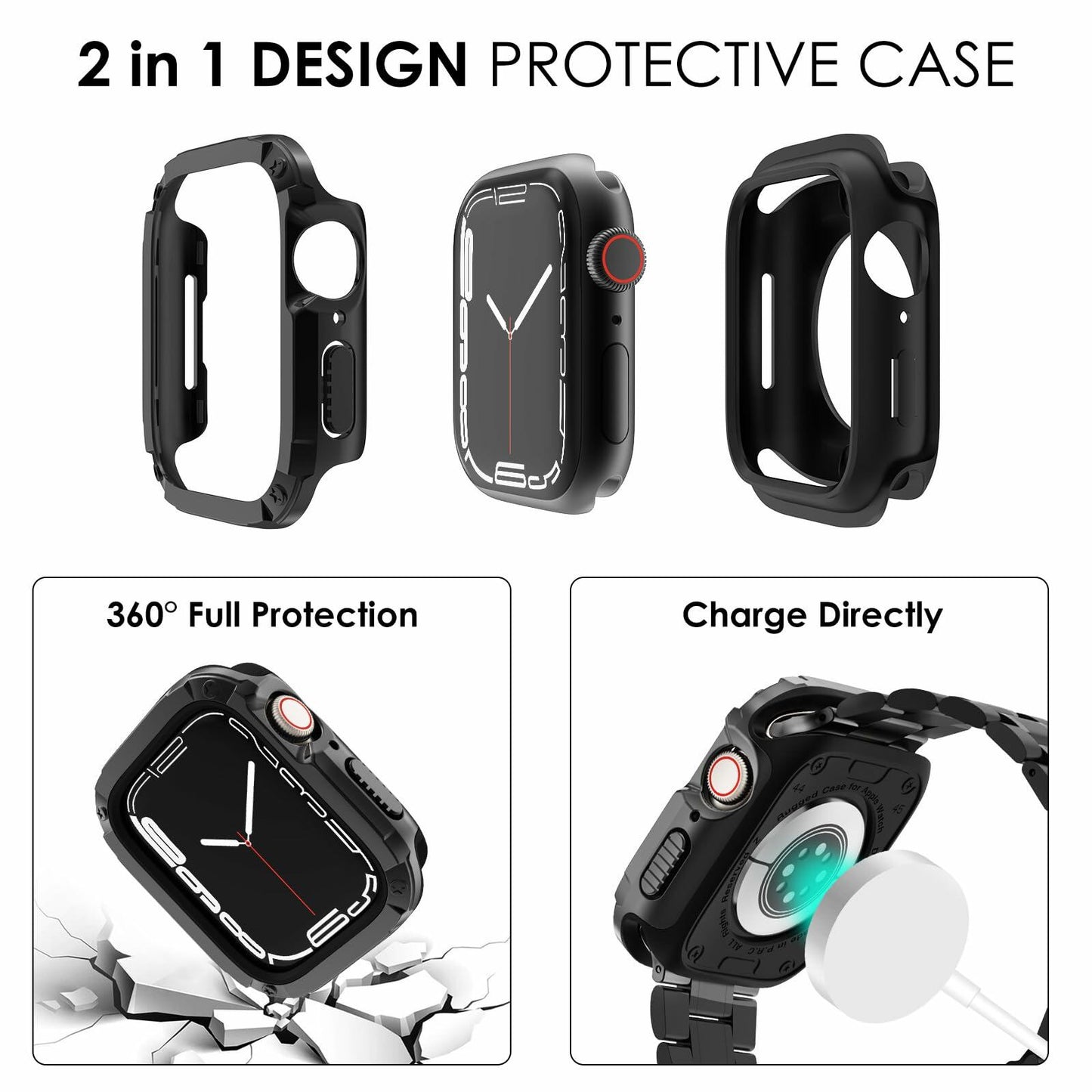 KADES Stainless Steel Metal Strap Black for Apple Watch 44mm/45mm