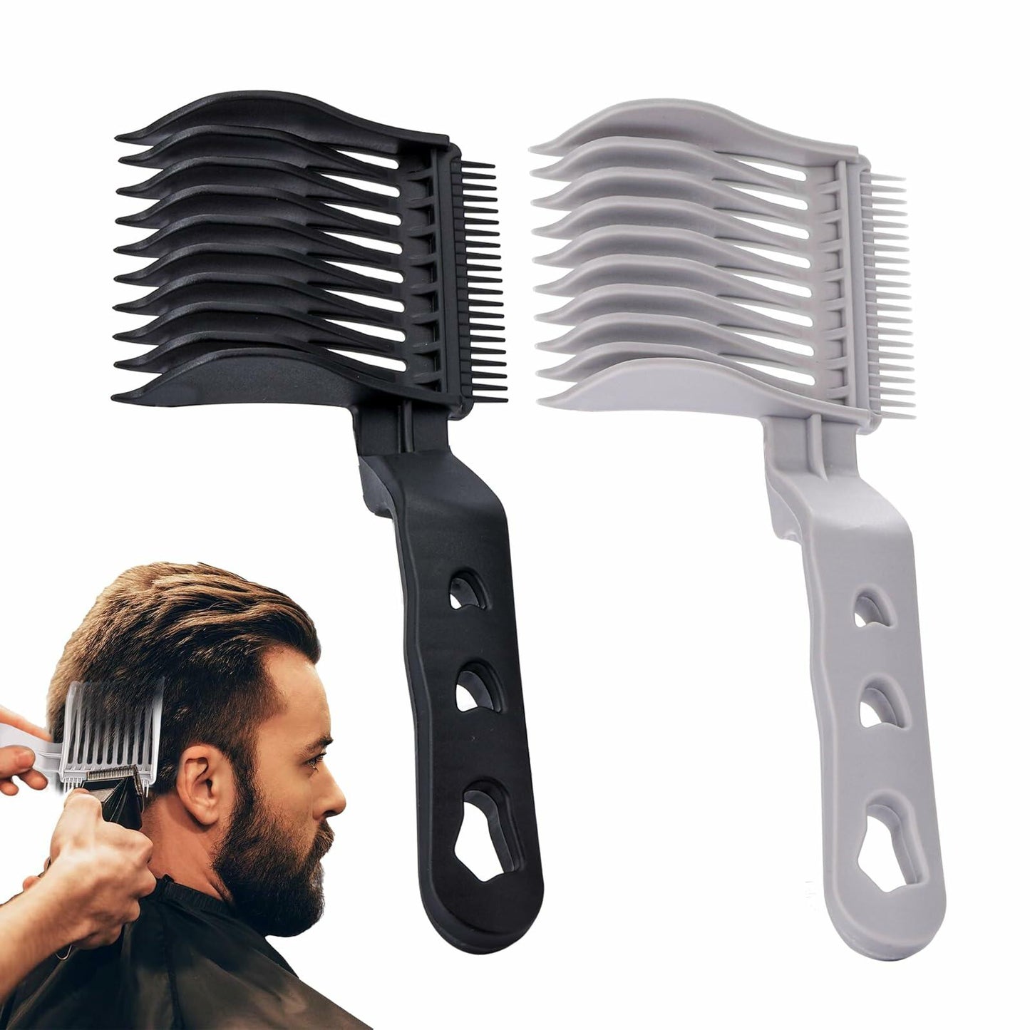 Juszok 2Pcs Fade Comb for Men Hair Cut Barber Hair Fade Tool - Black Grey