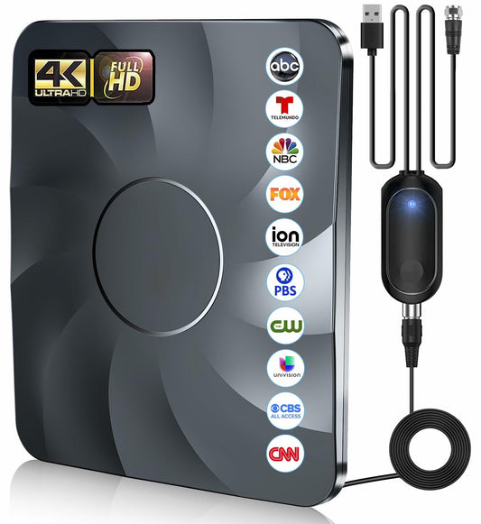 2024 Digital TV Antenna 1100+ Miles Indoor Outdoor HDTV 4K 1080P Black