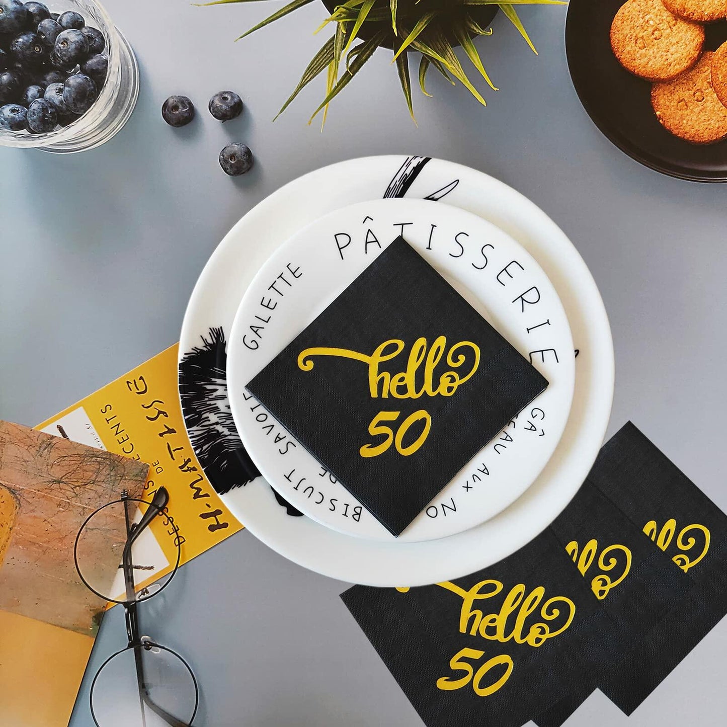 ZJTMJN 40pcs Silver Cheers to 50 Years 50th Birthday Cocktail Napkins