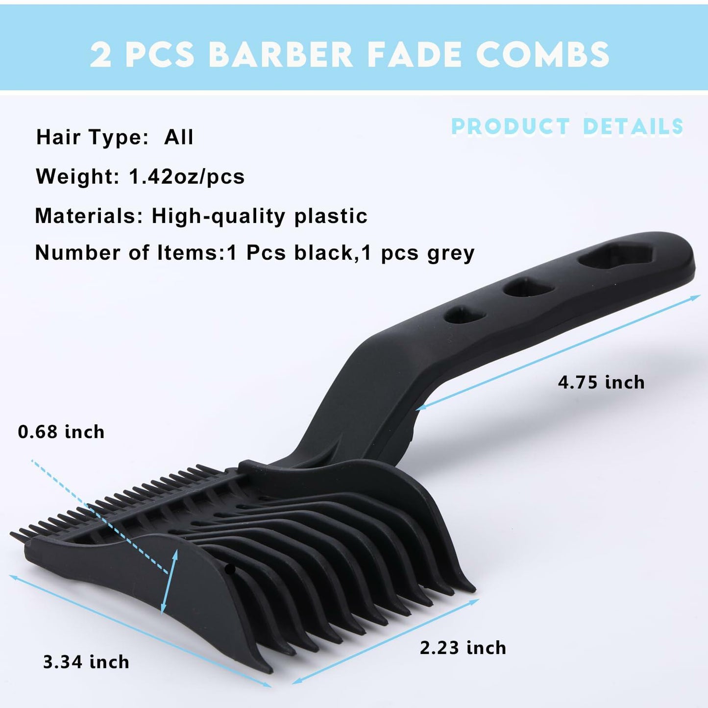 Juszok 2Pcs Fade Comb for Men Hair Cut Barber Hair Fade Tool - Black Grey