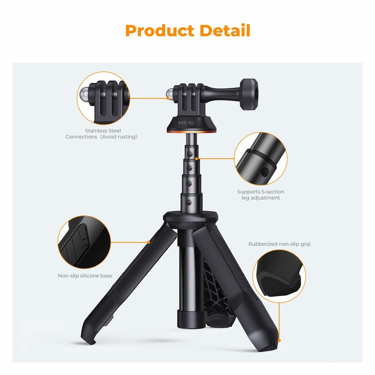 K&F Concept Selfie Stick Tripod 33.5cm Portable Vlog Grip for GoPro DJI Black