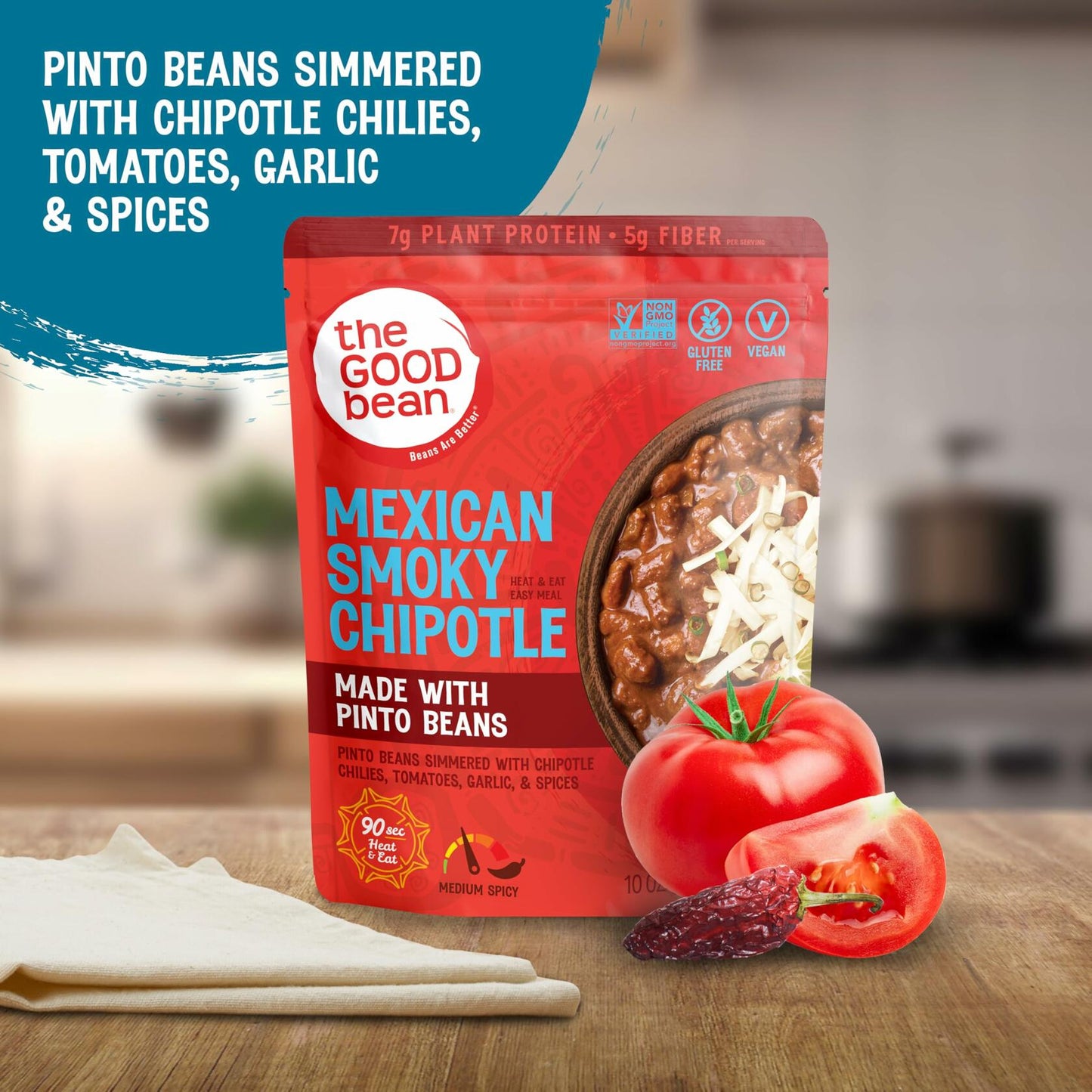 The Good Bean Heat and Eat Pouch - Mexican Smoky Chipotle - (4 Pack) 10 oz Pouch