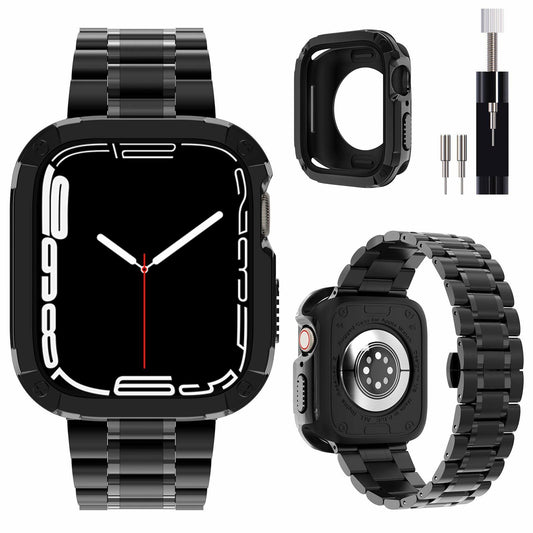 KADES Stainless Steel Metal Strap Black for Apple Watch 44mm/45mm