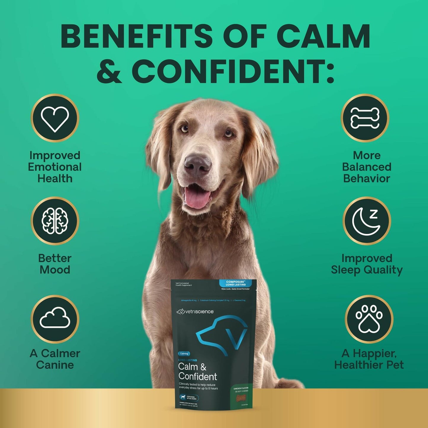 VetriScience Calm & Confident Calming Chews for Dogs Chicken 90ct