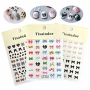 Tisaindor 5D Embossed Bow Nail Art Stickers 3 Sheets Colorful Self Adhesive