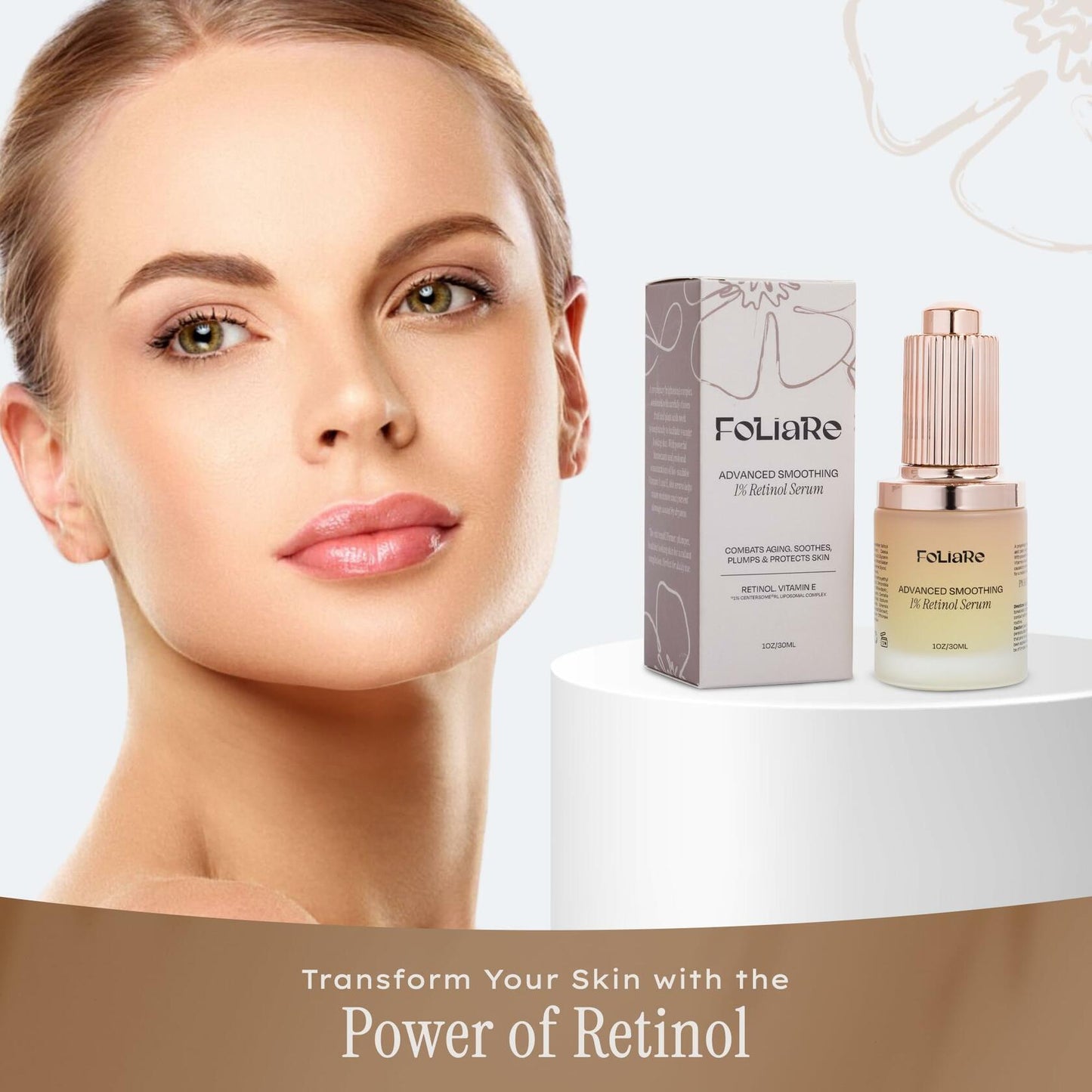 Foliare Retinol 1% Face Serum Hyaluronic Acid Organic Green Tea 1 fl oz