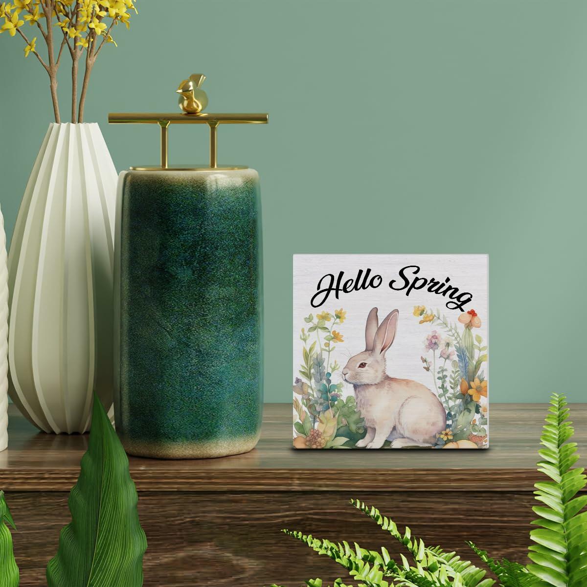 Rustic Welcome Spring Wood Sign Flower Truck Decor 5x5 Inch Tabletop