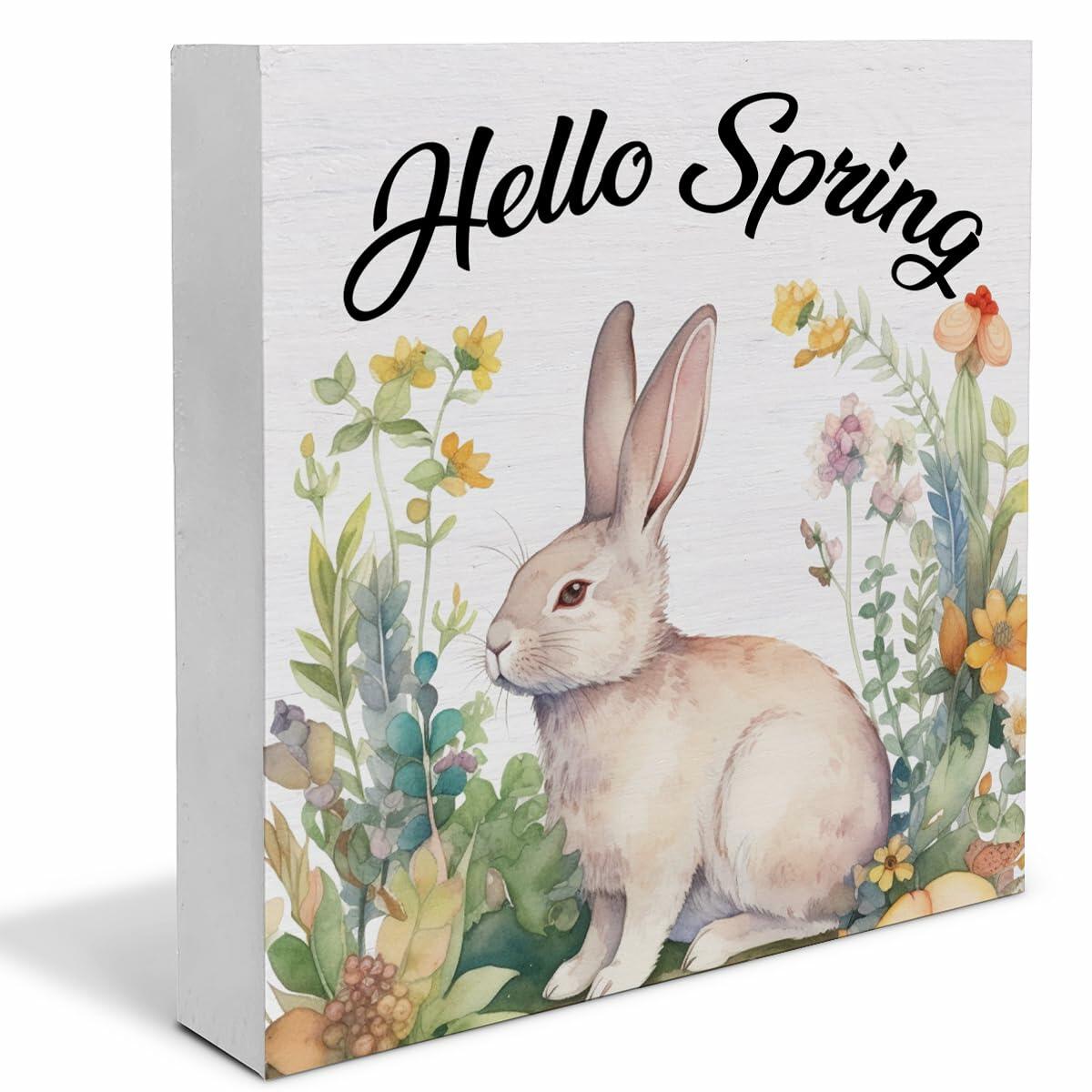 Rustic Welcome Spring Wood Sign Flower Truck Decor 5x5 Inch Tabletop