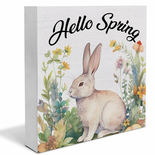 Rustic Welcome Spring Wood Sign Flower Truck Decor 5x5 Inch Tabletop
