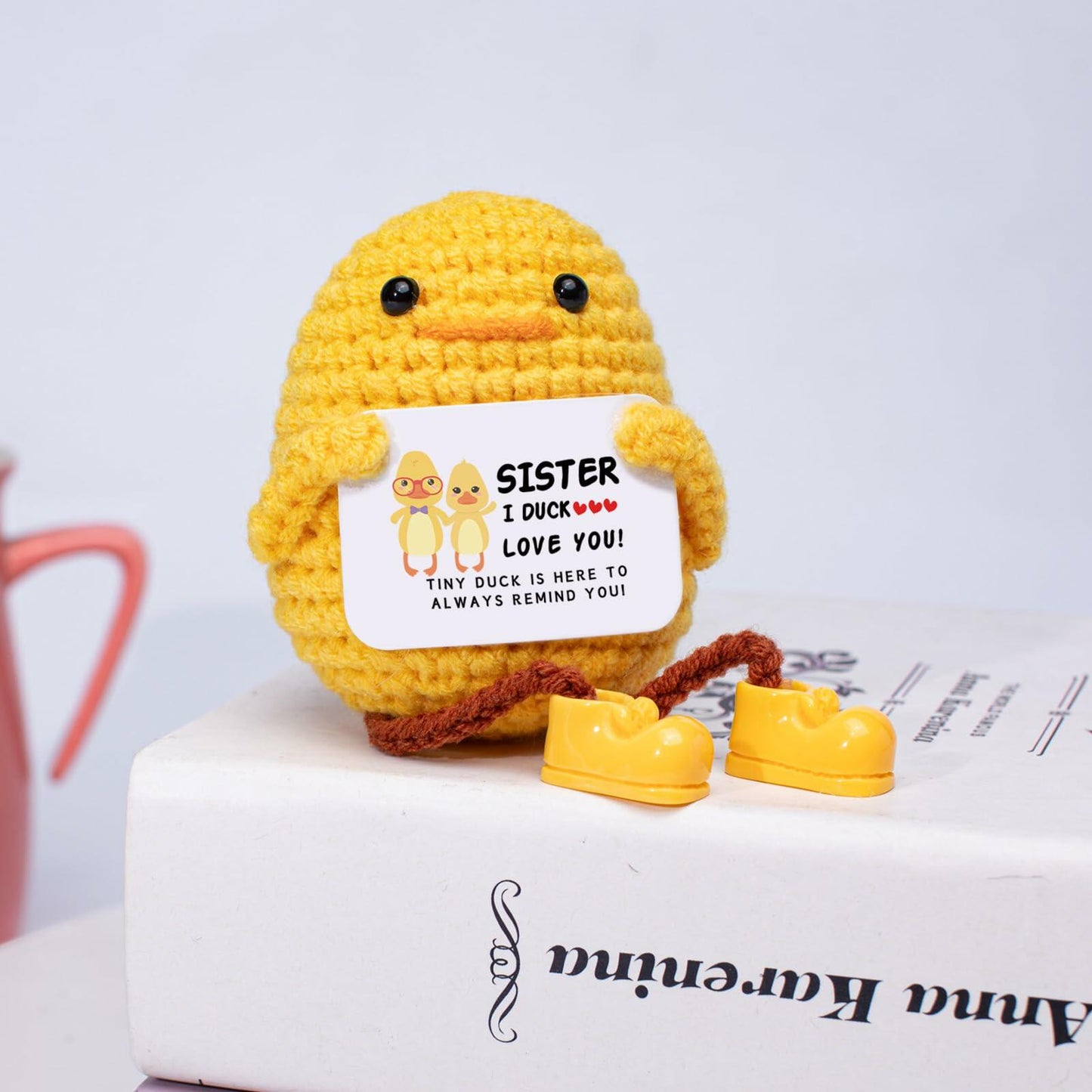 Artlunar Positive Duck Emotional Support Crochet Gift for Sister with Card