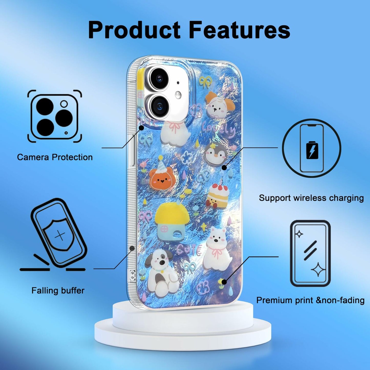 buccilly iPhone 12/12 Pro TPU Shockproof Case Azure Slim Soft Cover