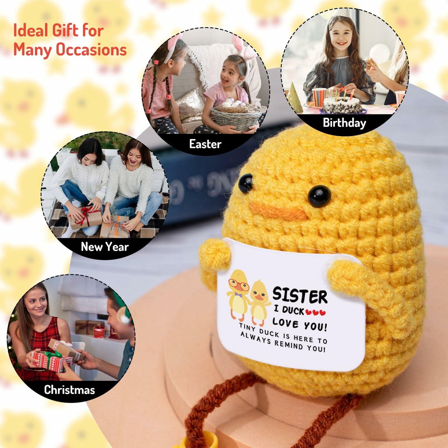 Artlunar Positive Duck Emotional Support Crochet Gift for Sister with Card