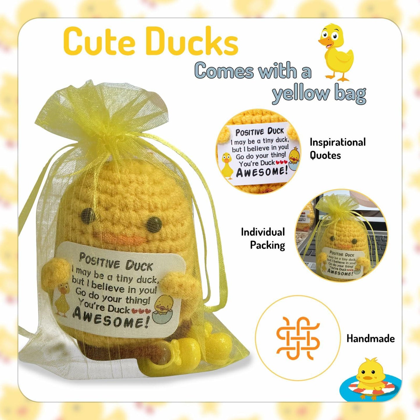 Artlunar Positive Duck Emotional Support Crochet Gift for Sister with Card