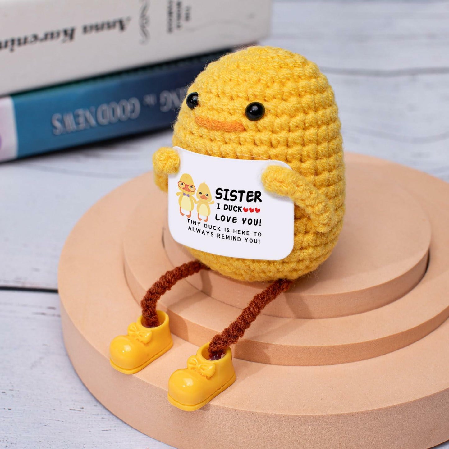 Artlunar Positive Duck Emotional Support Crochet Gift for Sister with Card