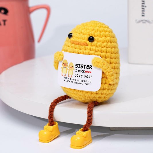 Artlunar Positive Duck Emotional Support Crochet Gift for Sister with Card