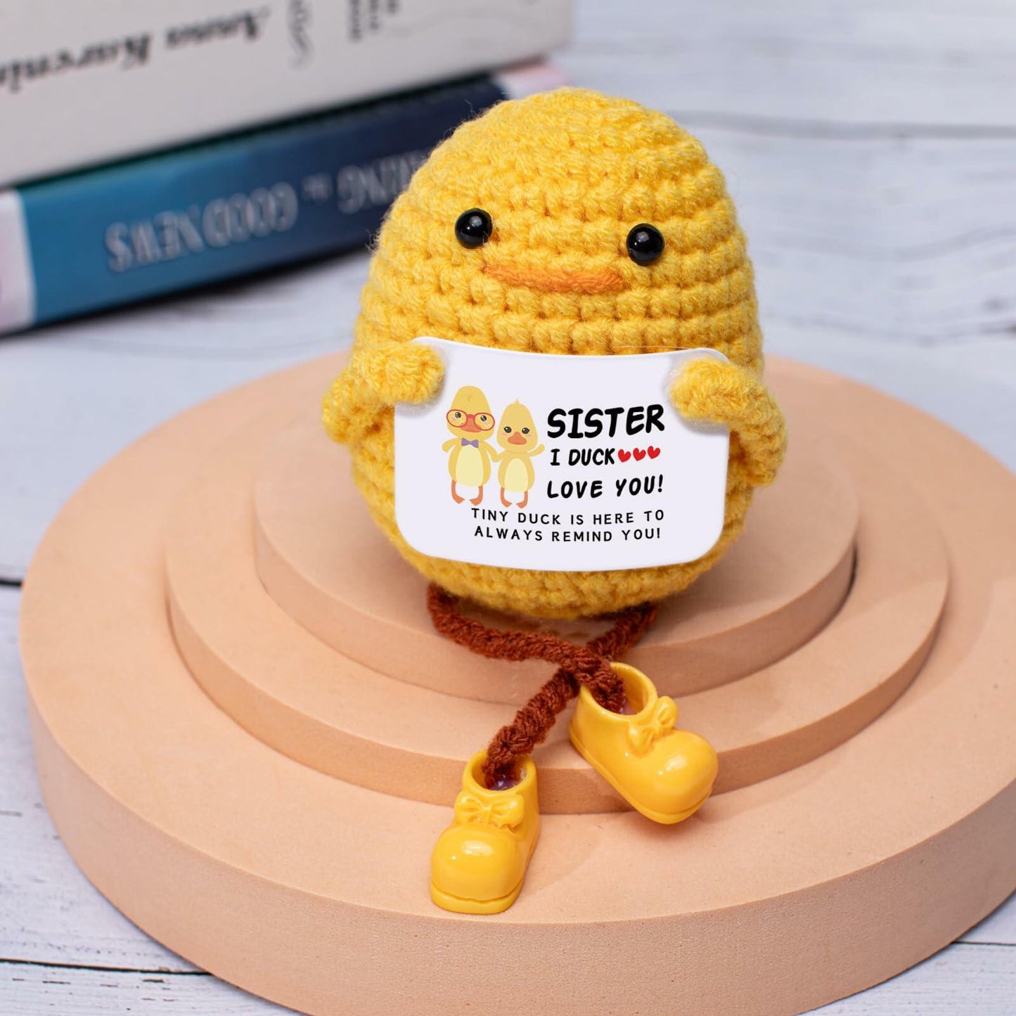 Artlunar Positive Duck Emotional Support Crochet Gift for Sister with Card