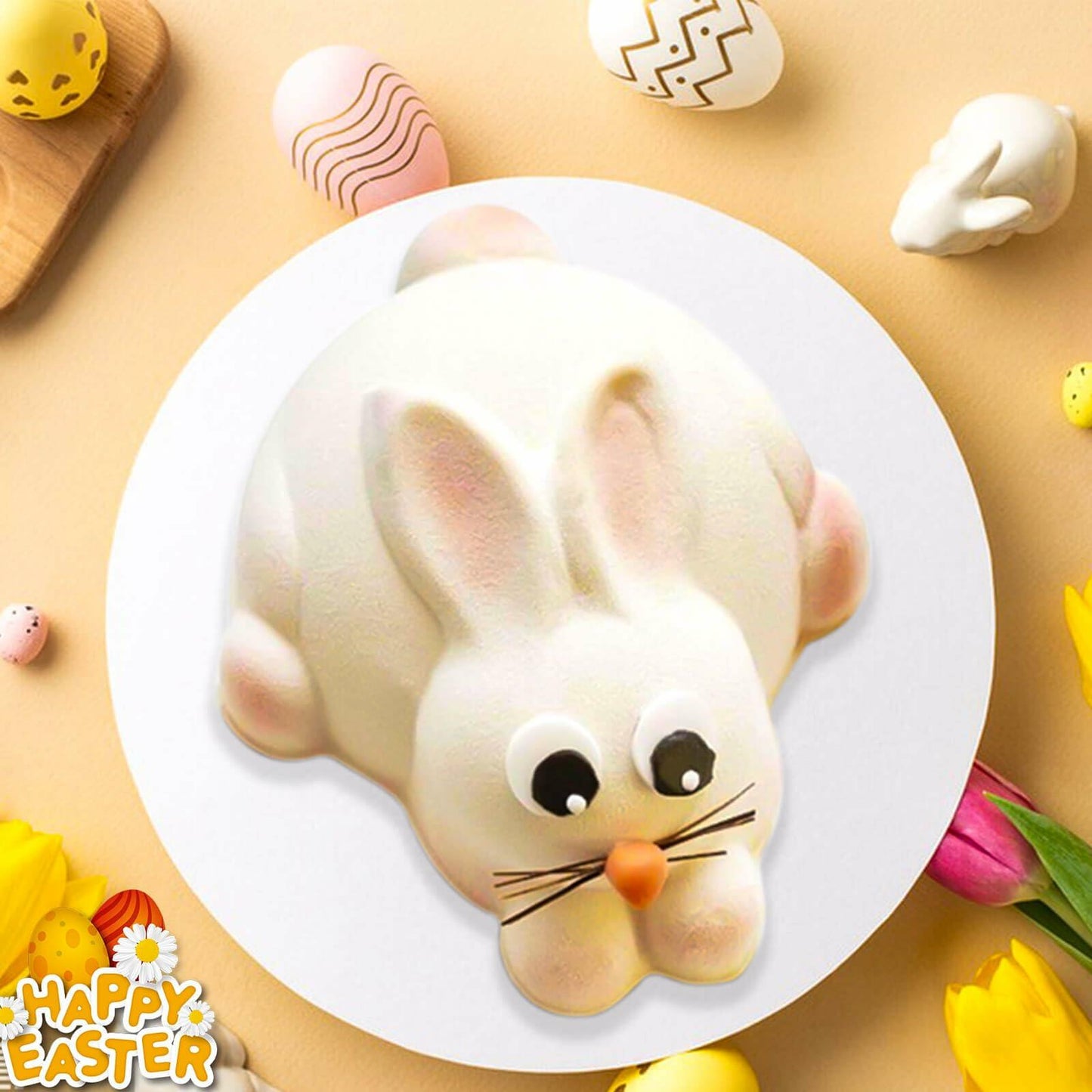 Easter Bunny 3D Silicone Cake Mold White with 2 Wooden Hammers