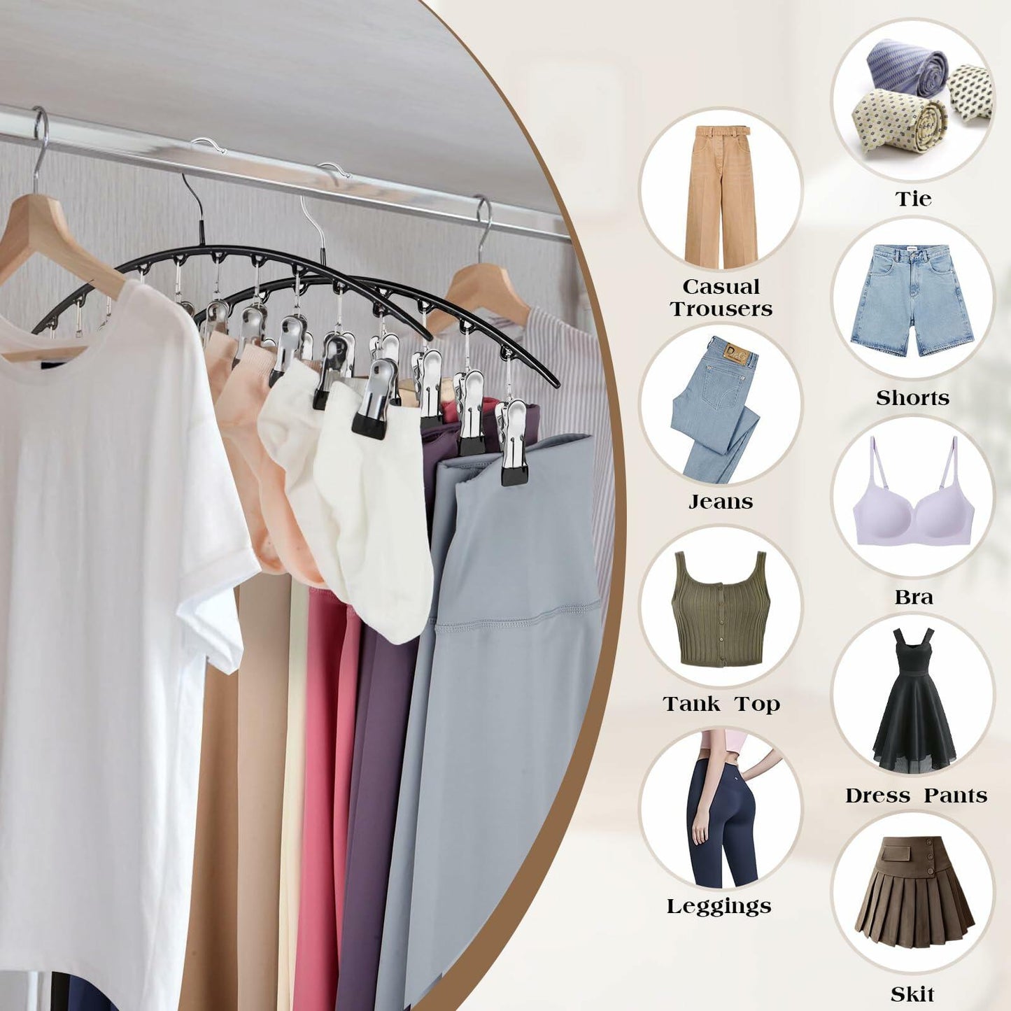 Hendiy Metal Pants Hanger Organizer with 10 Clips Space Saving Closet