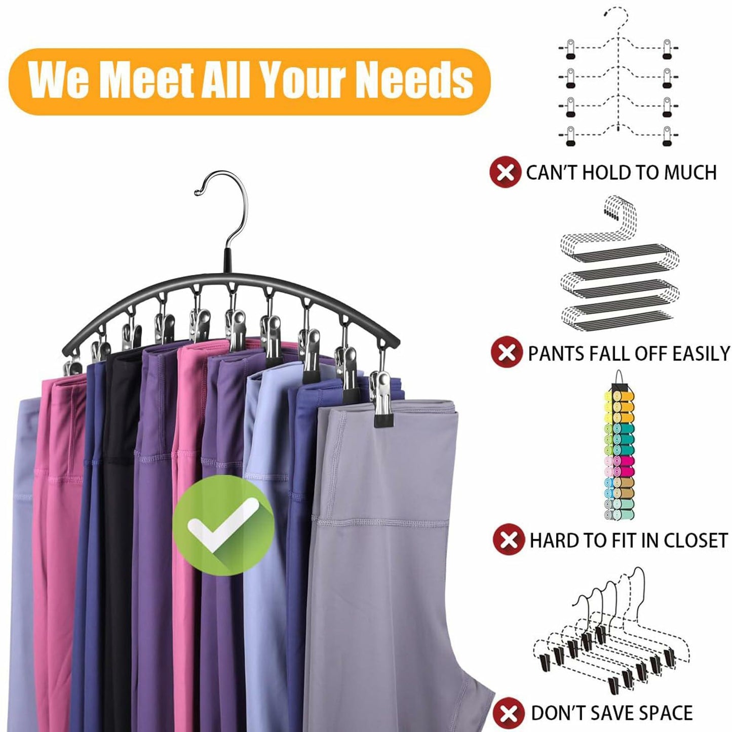 Hendiy Metal Pants Hanger Organizer with 10 Clips Space Saving Closet