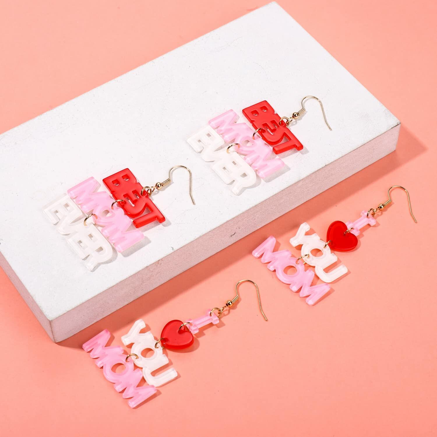 Love Heart Lucite Arch Dangle Earrings MOM Mother's Day Gifts Jewelry