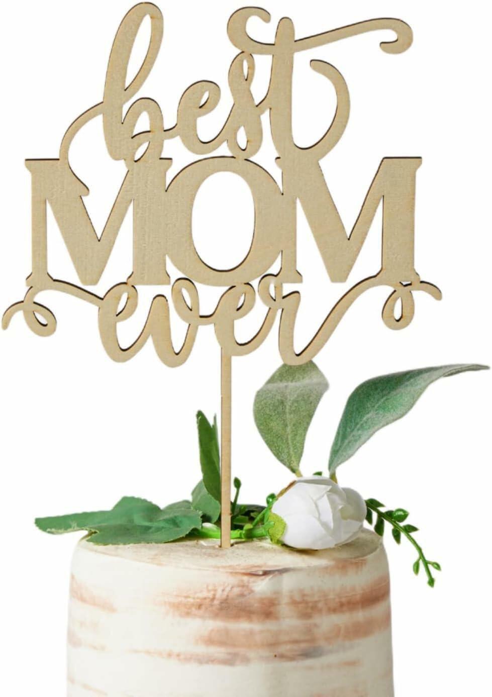 Wlropted Happy Mother's Day Wooden Cake Topper Best Mom Party Decor