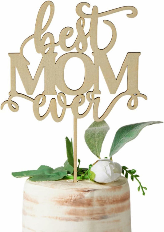 Wlropted Happy Mother's Day Wooden Cake Topper Best Mom Party Decor