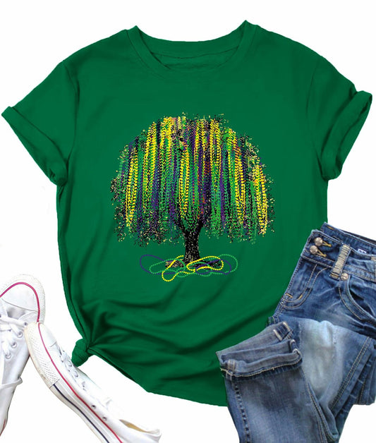 QAUN Women Mardi Gras Tree Graphic Shirt Black Size XL
