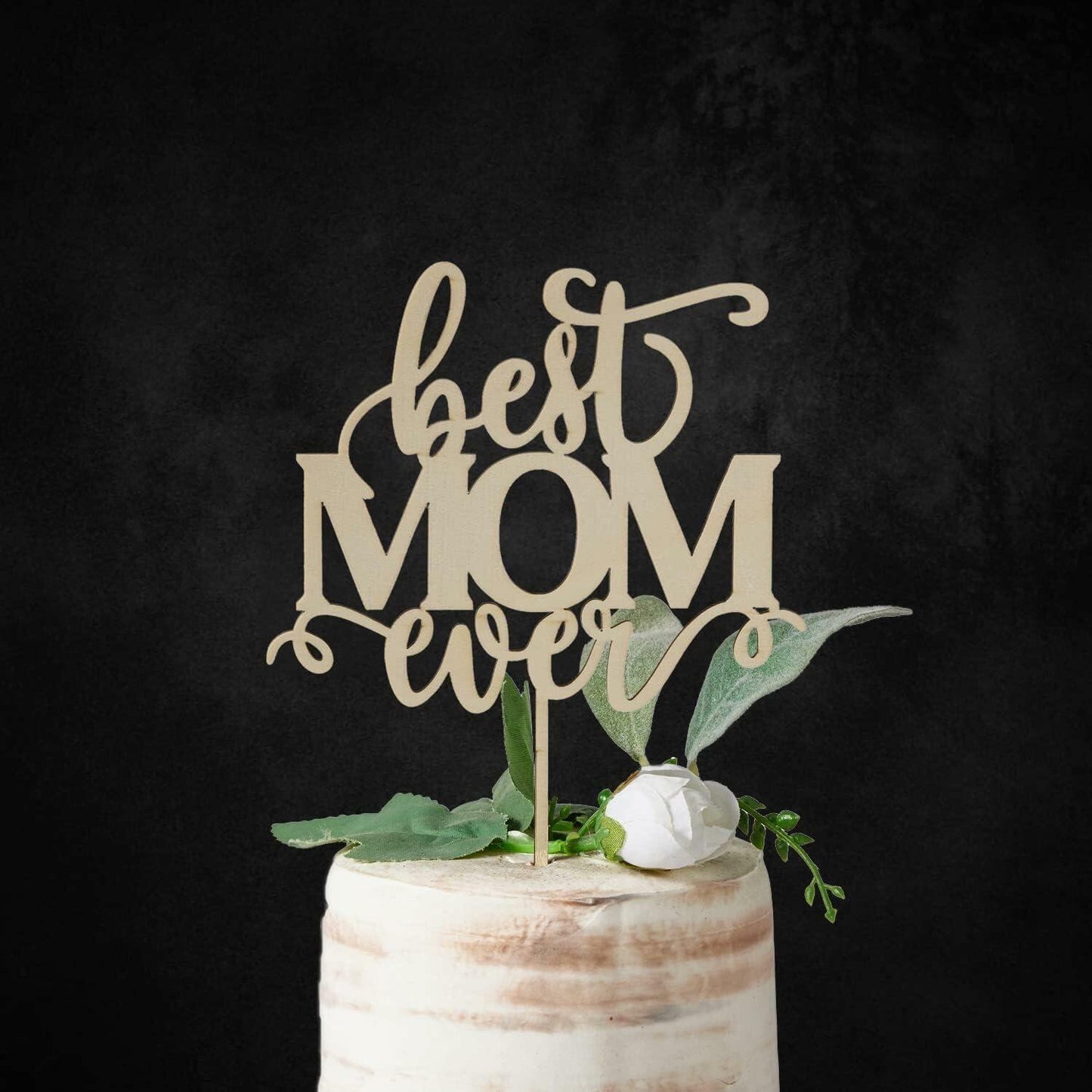 Wlropted Happy Mother's Day Wooden Cake Topper Best Mom Party Decor