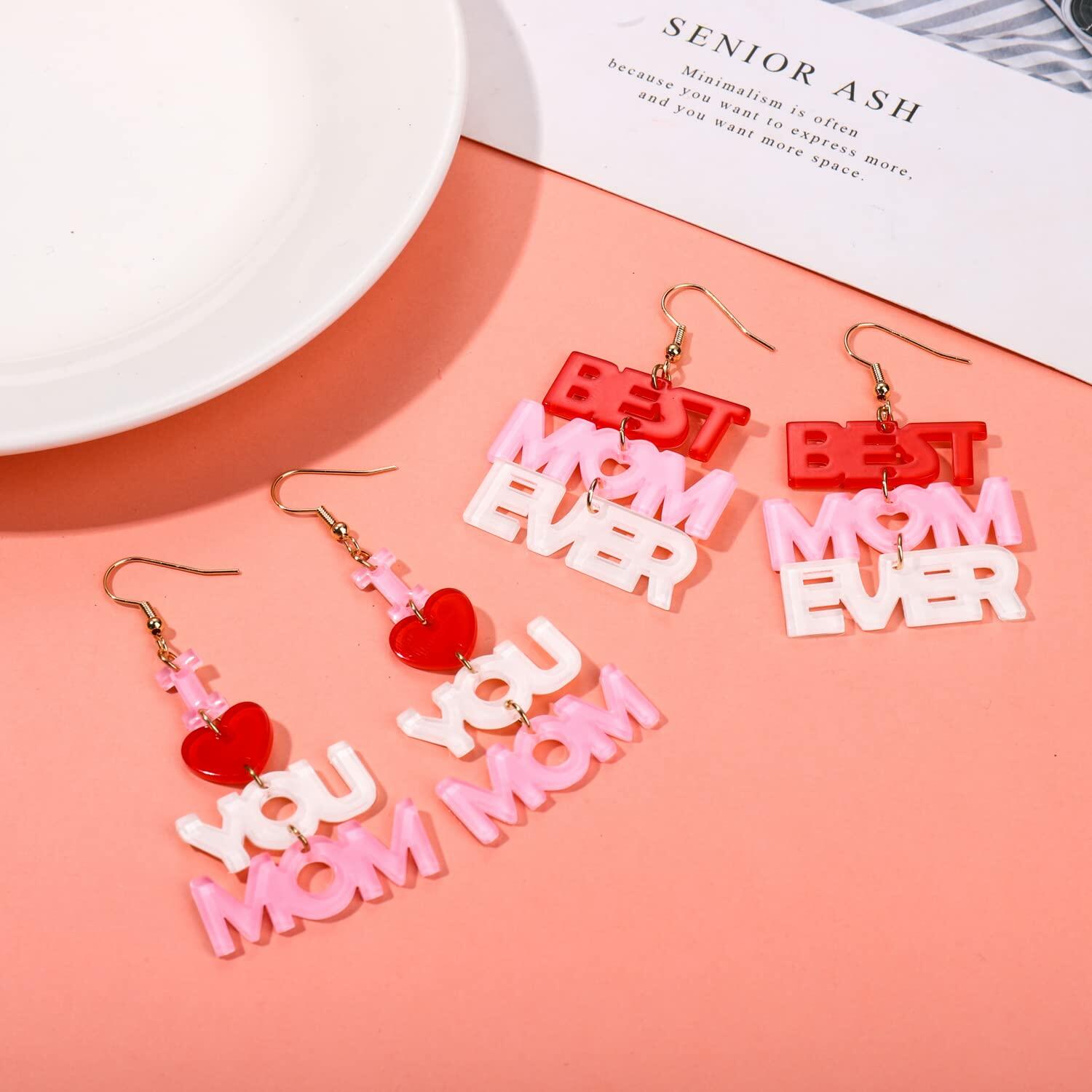 Love Heart Lucite Arch Dangle Earrings MOM Mother's Day Gifts Jewelry