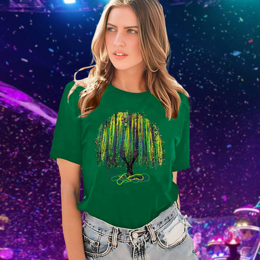 QAUN Women Mardi Gras Tree Graphic Shirt Black Size XL