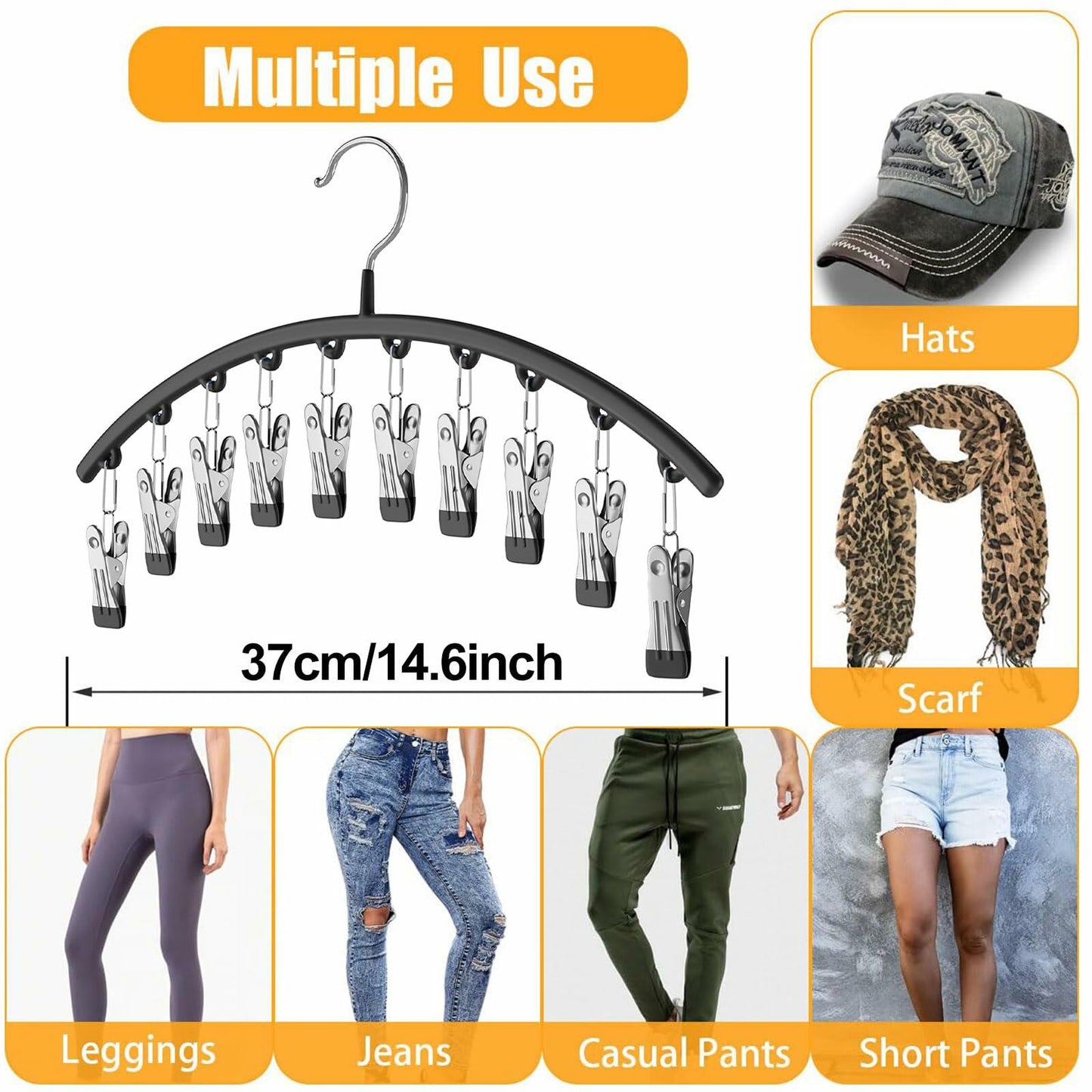 Hendiy Metal Pants Hanger Organizer with 10 Clips Space Saving Closet