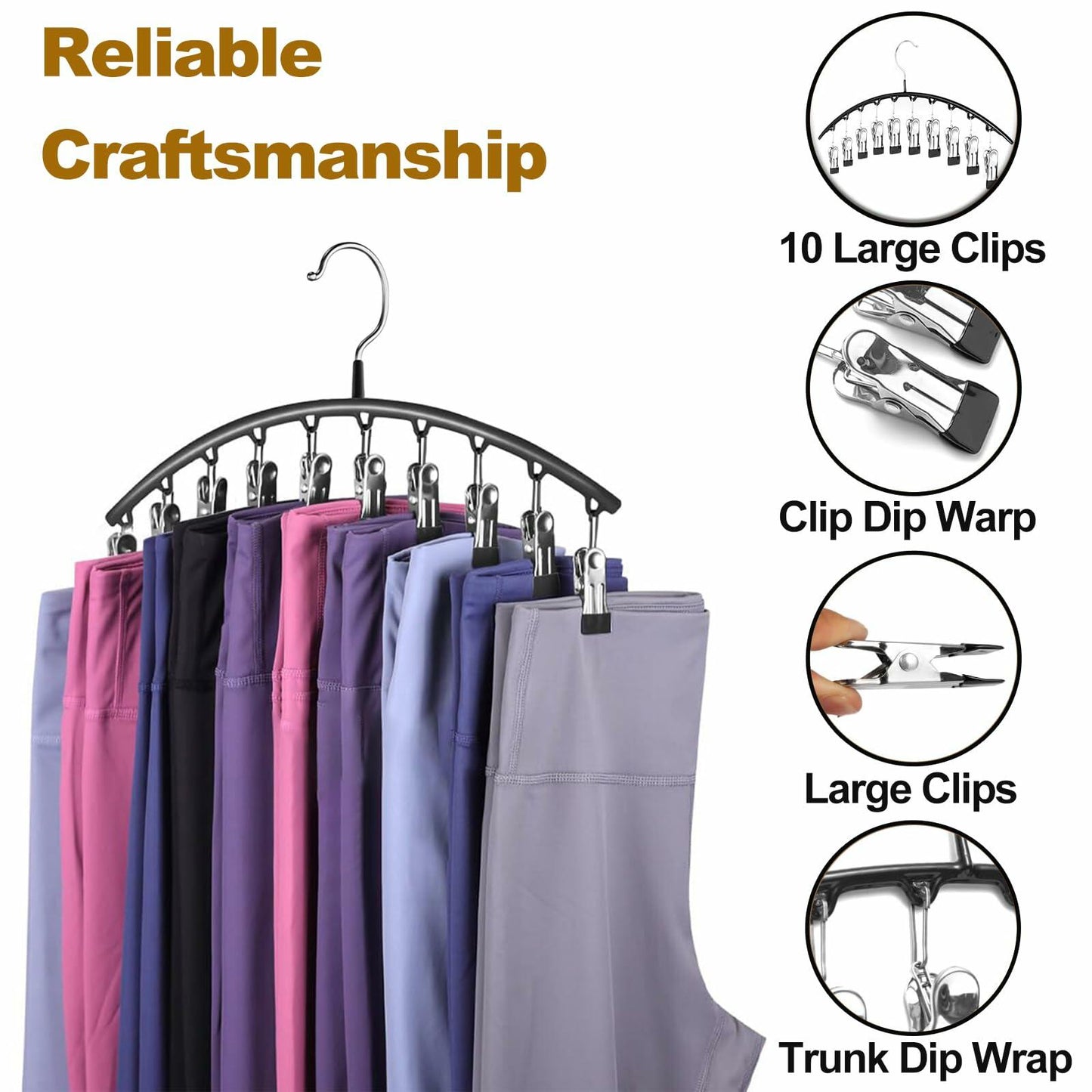 Hendiy Metal Pants Hanger Organizer with 10 Clips Space Saving Closet