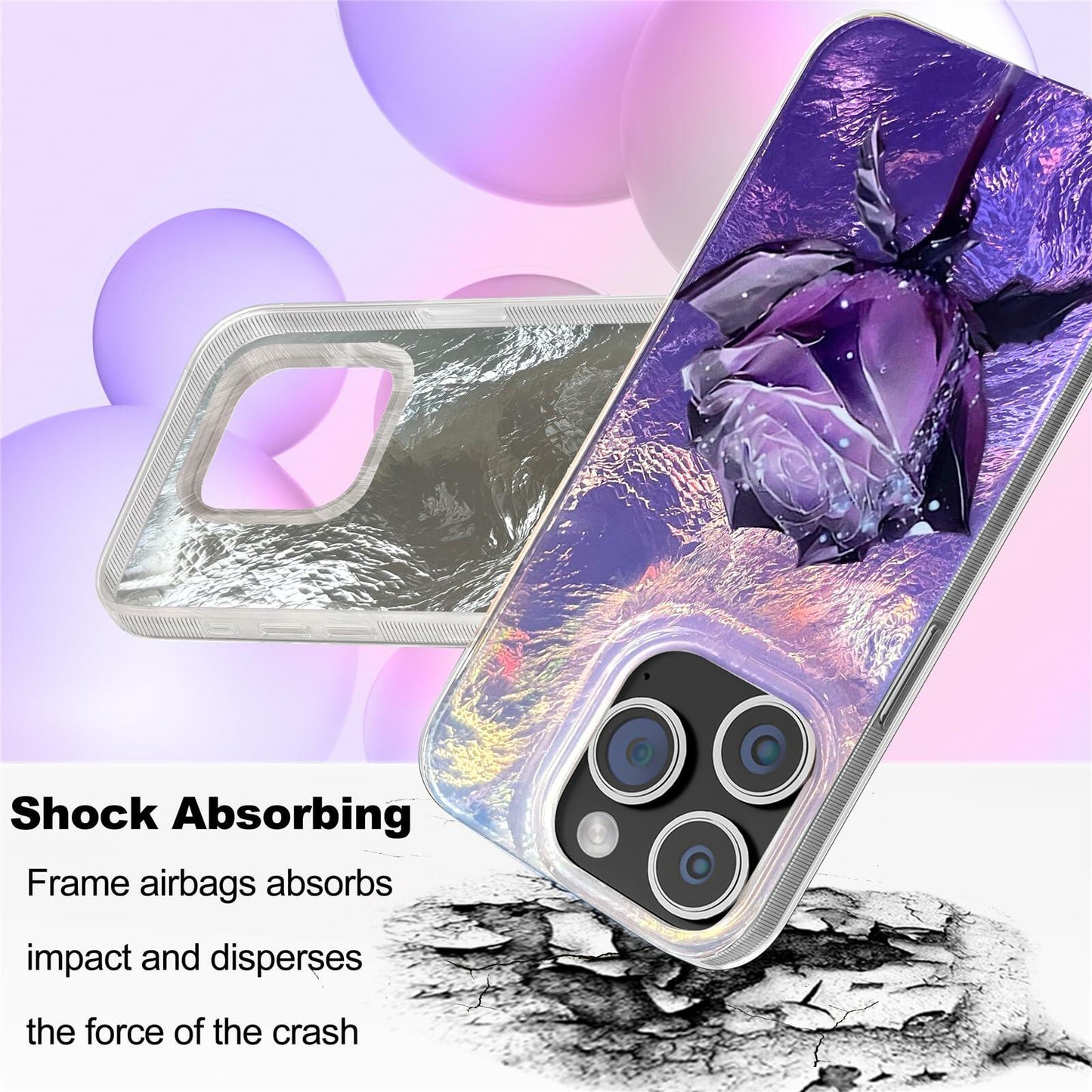 buccilly iPhone 12 Pro Max Case Slim TPU Shockproof Purple Roses Floral