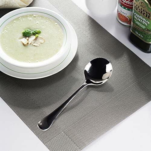 AmoVee Stainless Steel Alpha Round Soup Spoons Set of 16