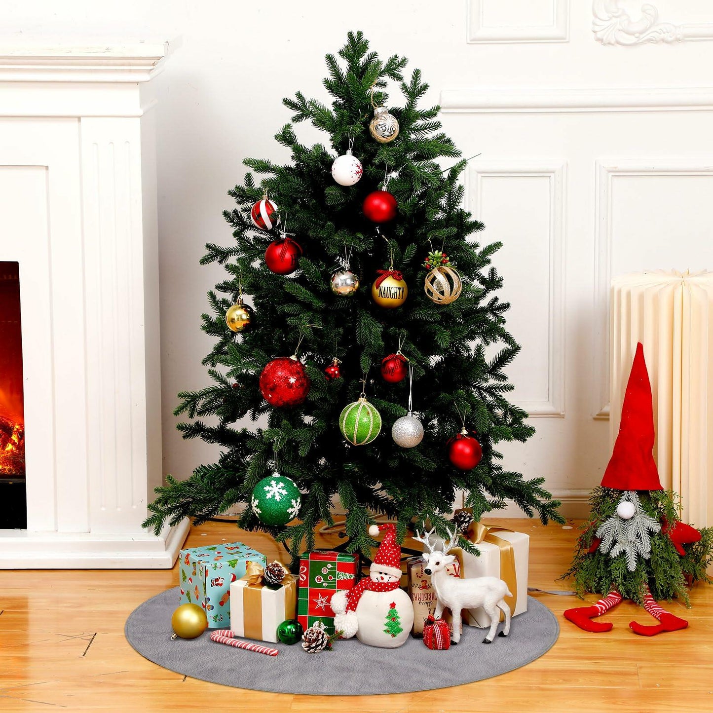 HyDren Velvet Cozy Christmas Tree Skirt Grey Brown Faux Fur 30 Inch