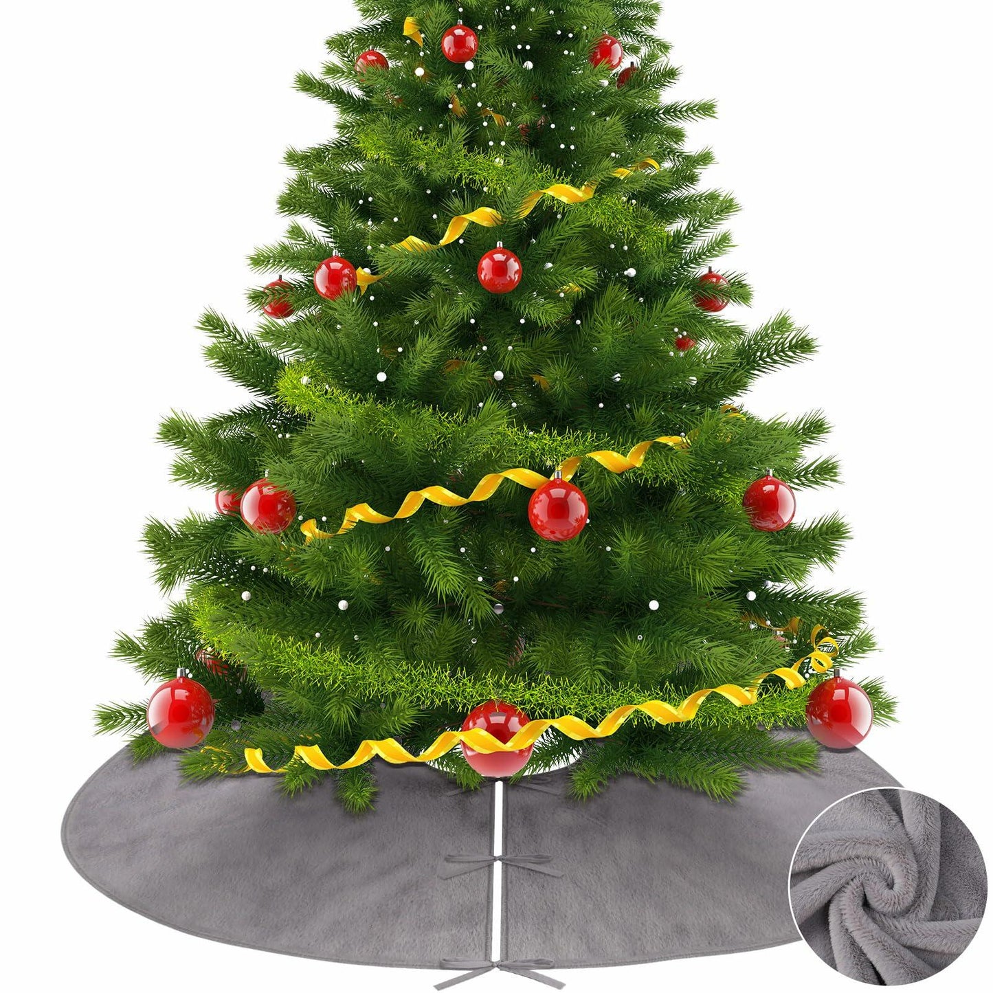 HyDren Velvet Cozy Christmas Tree Skirt Grey Brown Faux Fur 30 Inch