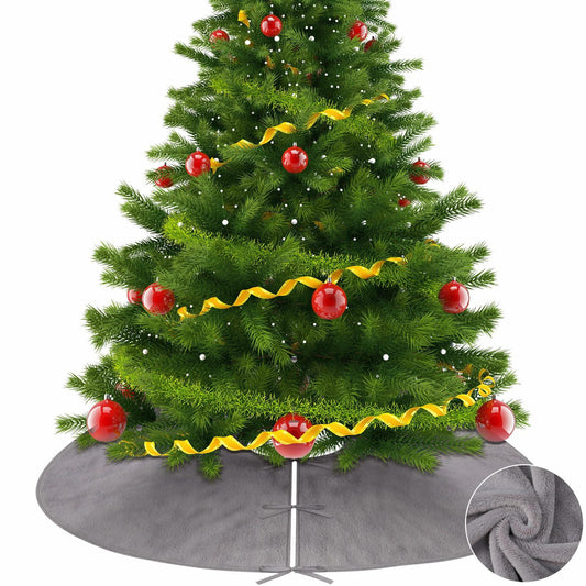 HyDren Velvet Cozy Christmas Tree Skirt Grey Brown Faux Fur 30 Inch