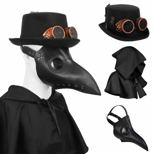 rericonq Plague Doctor Mask Cloak Hat 3Pcs Steampunk Costume Adult