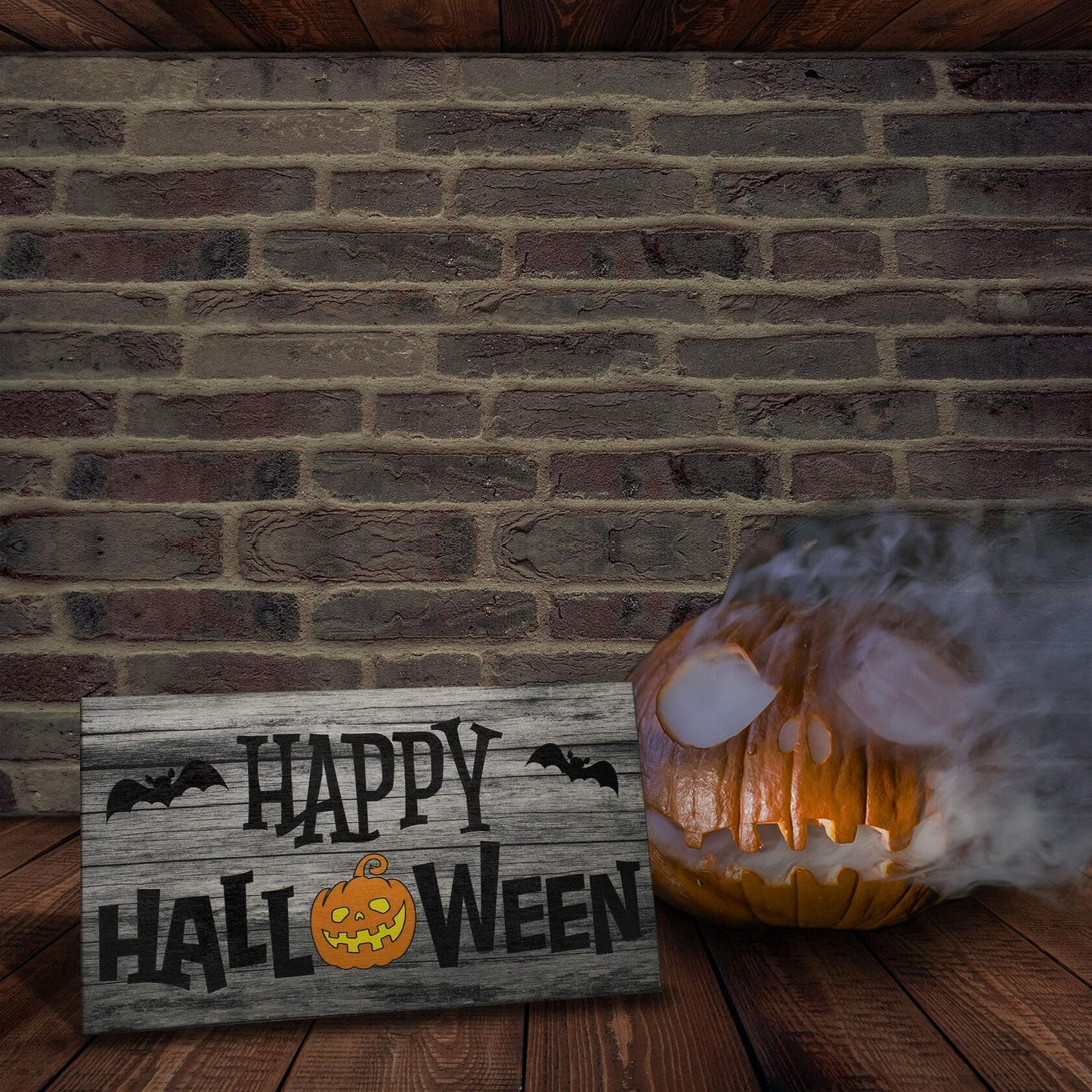 JennyGems Halloween Wooden Sign Indoor Decor Bats Pumpkin Made in USA