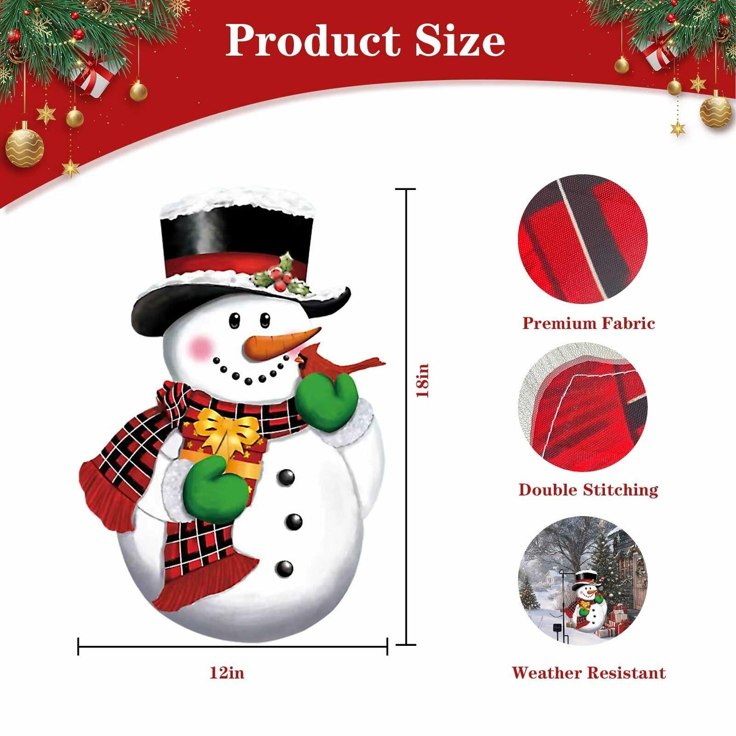 QiFyLeo 3D Lighted Snowman Christmas Garden Flag 12x18 Double Sided Outdoor