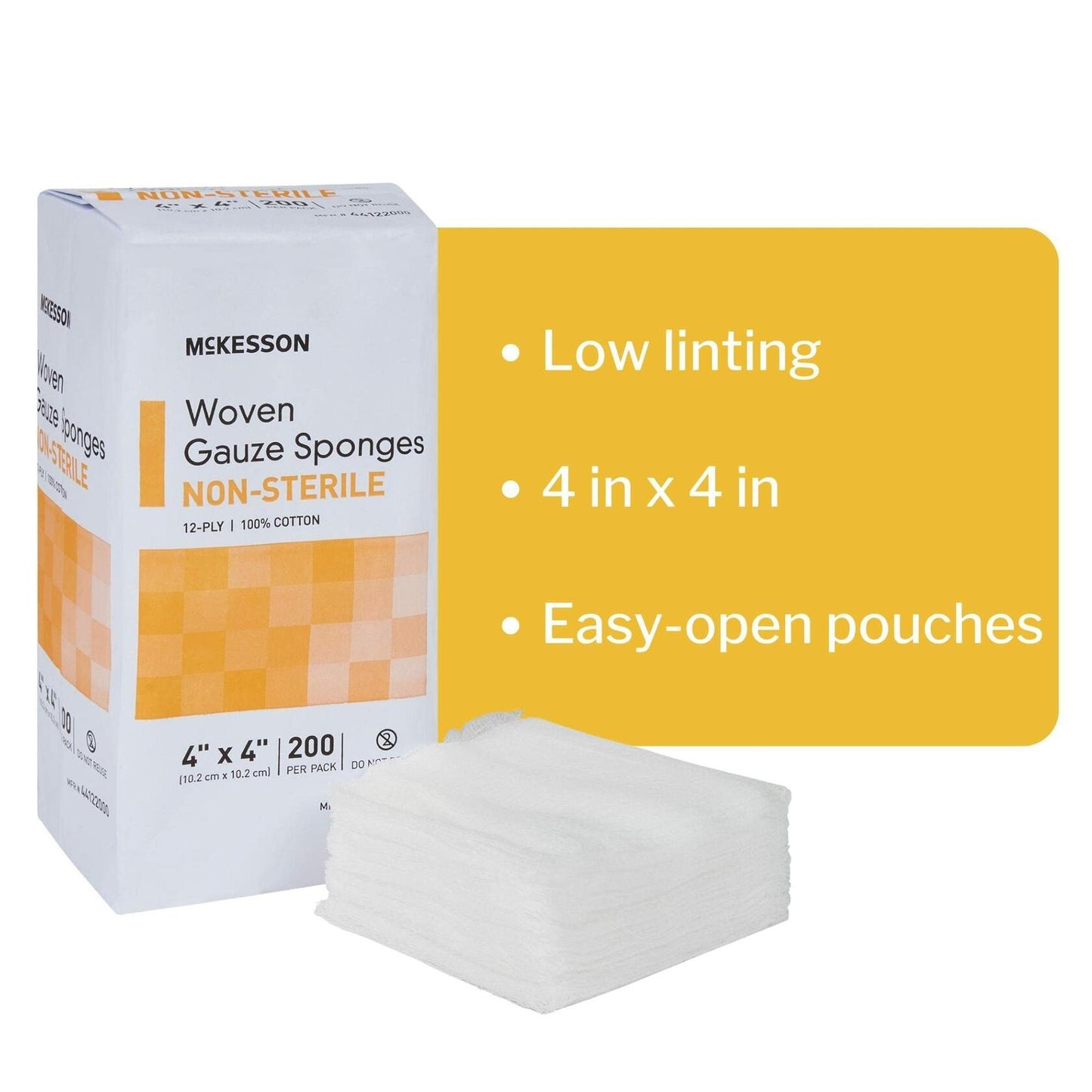 McKesson Woven Gauze Sponges Non-Sterile 12-Ply 100% Cotton 4x4 in 200 Ct
