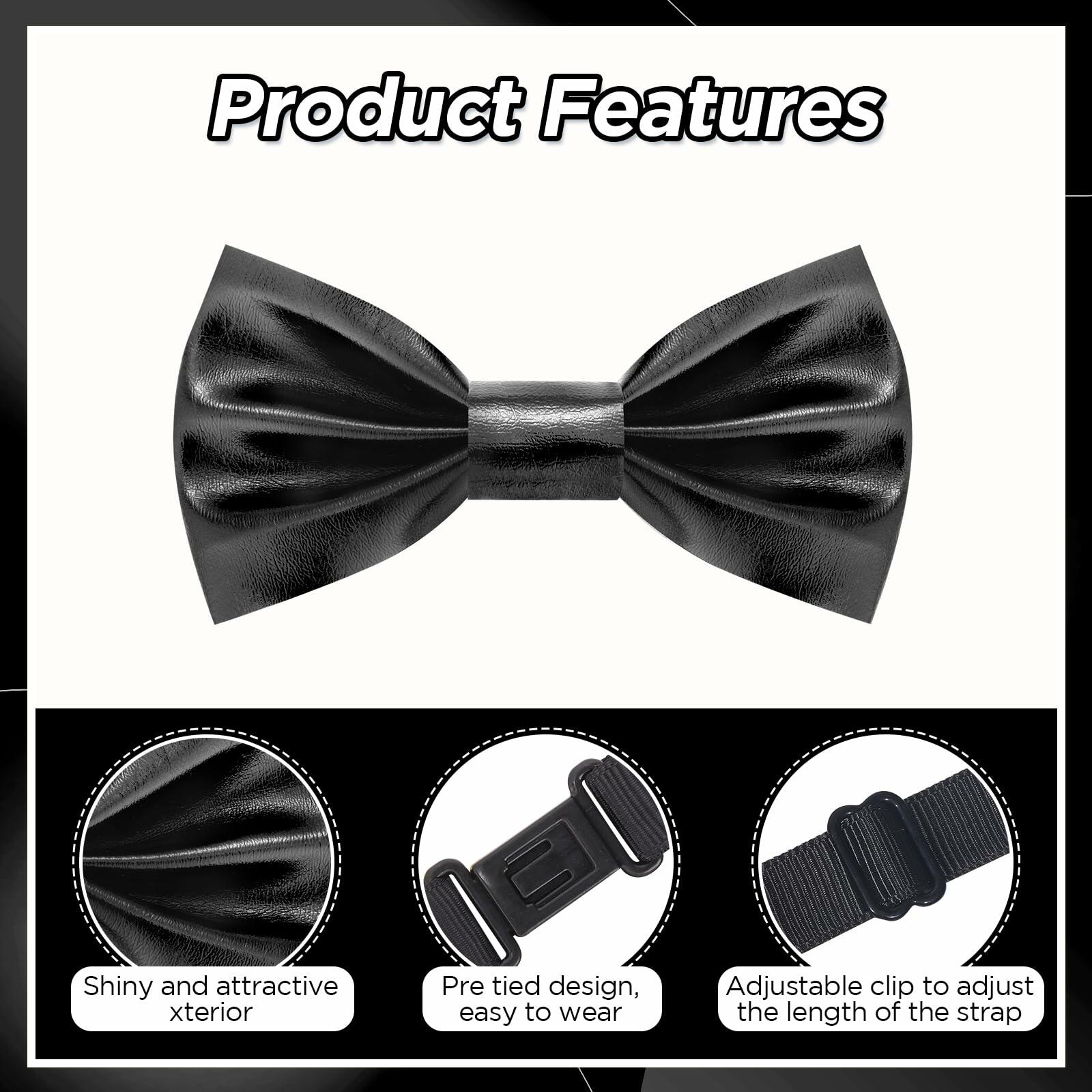 Neptniopllab Boys Metallic Leather Bow Tie Adjustable Black Size 4-12