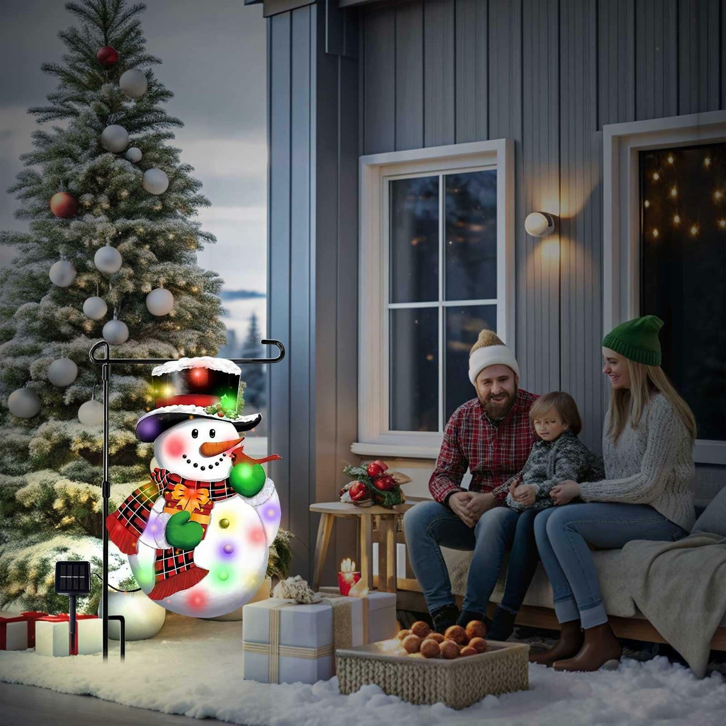 QiFyLeo 3D Lighted Snowman Christmas Garden Flag 12x18 Double Sided Outdoor