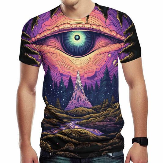 Girren Men's Psychedelic Eyes Graphic T-Shirt Black 2XL Size 2XL