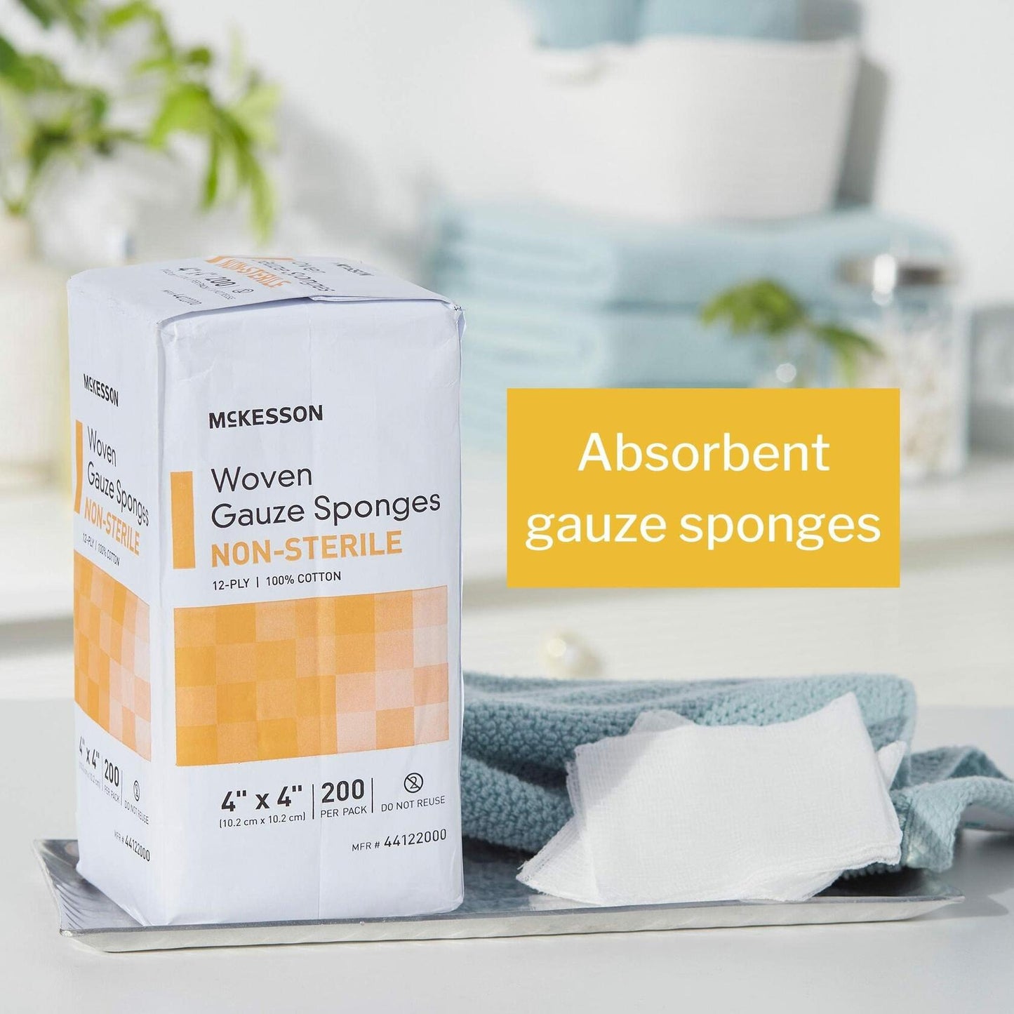 McKesson Woven Gauze Sponges Non-Sterile 12-Ply 100% Cotton 4x4 in 200 Ct