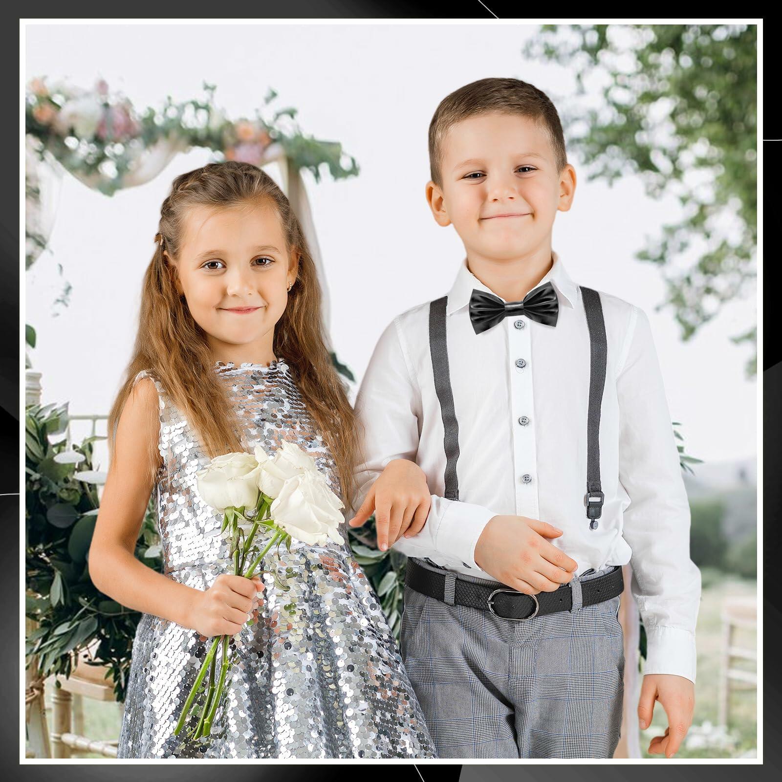 Neptniopllab Boys Metallic Leather Bow Tie Adjustable Black Size 4-12