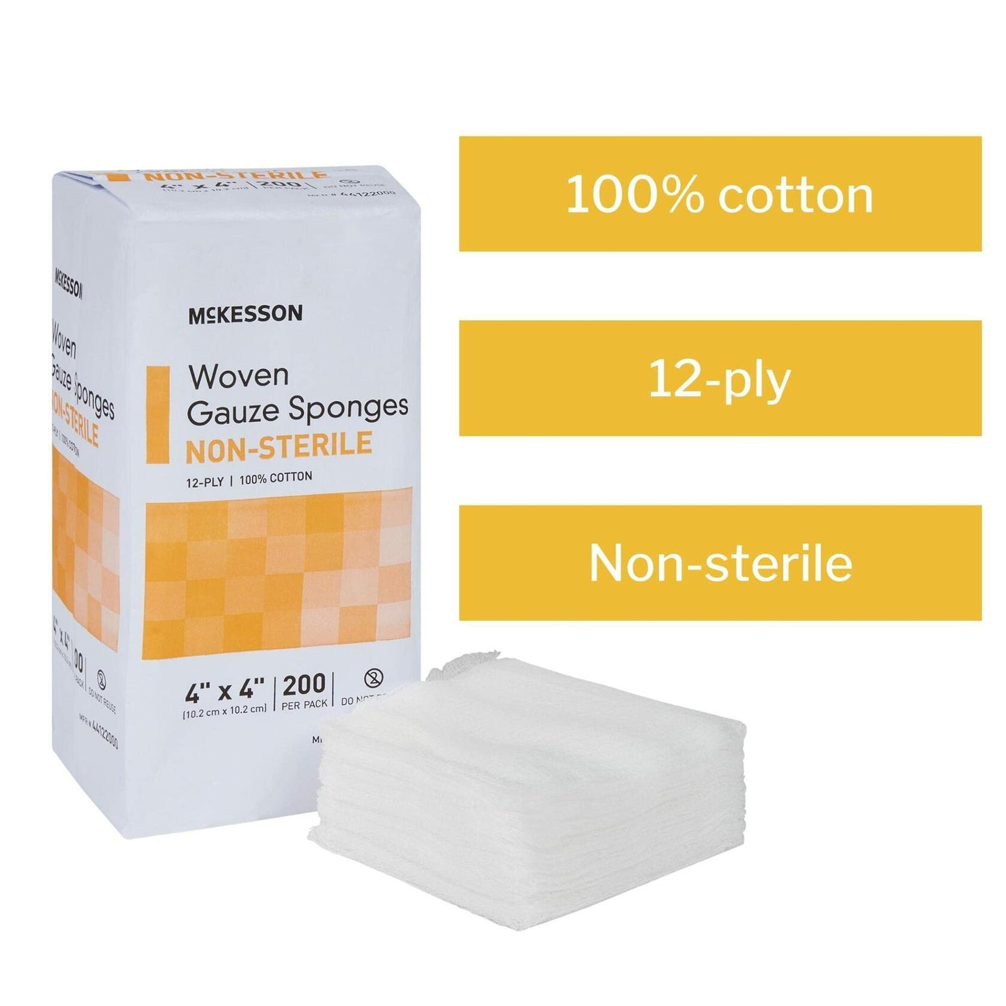 McKesson Woven Gauze Sponges Non-Sterile 12-Ply 100% Cotton 4x4 in 200 Ct
