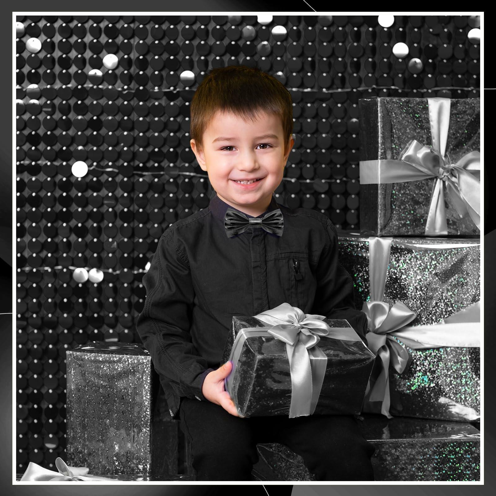 Neptniopllab Boys Metallic Leather Bow Tie Adjustable Black Size 4-12