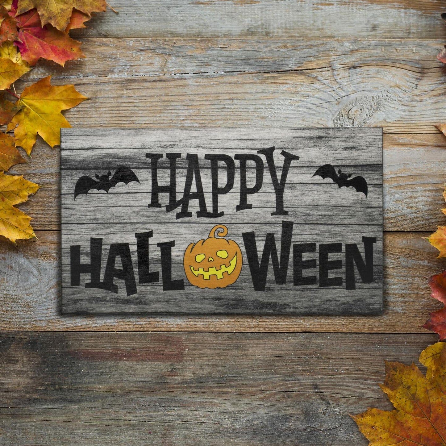 JennyGems Halloween Wooden Sign Indoor Decor Bats Pumpkin Made in USA